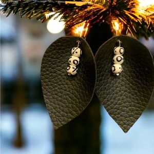 Black faux leather teardrop earrings